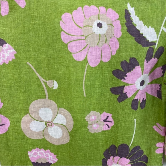 Boden Green Pink Purple Floral Linen Top size 4 - Picture 3 of 8